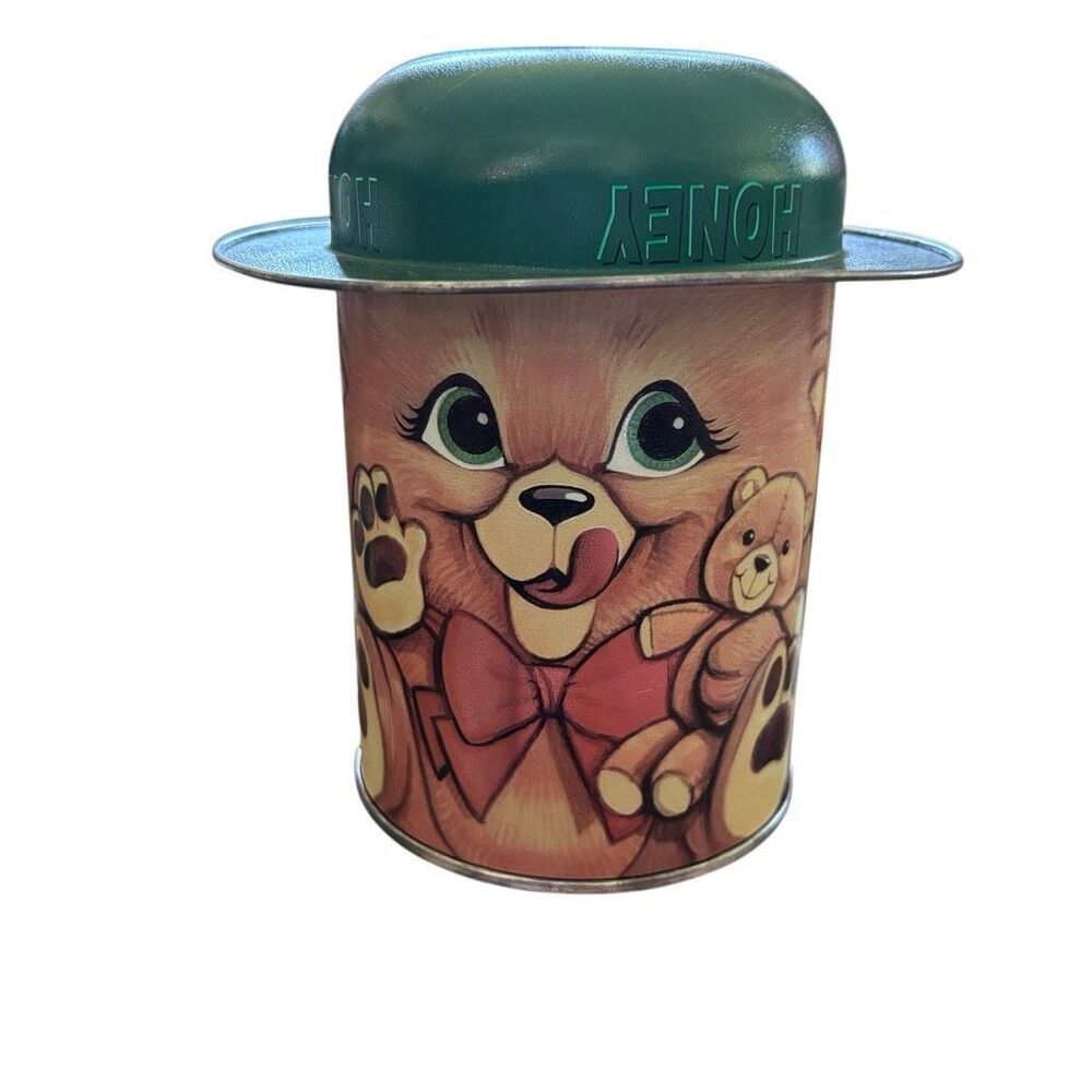 Vintage Honey Bear Collectible Green Hat Tin